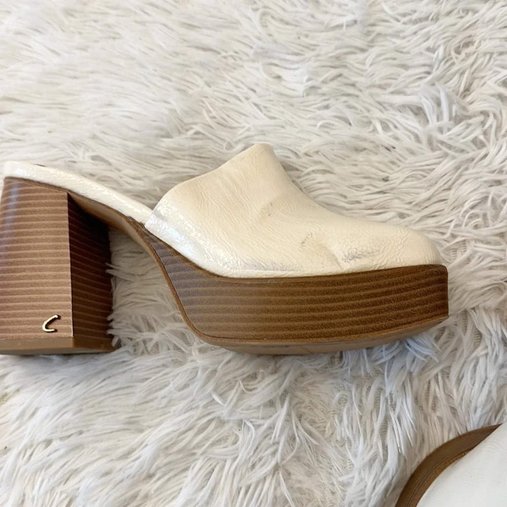 Sam Edelman Shay Mule Vanilla Bean block patent leather heel women size 8